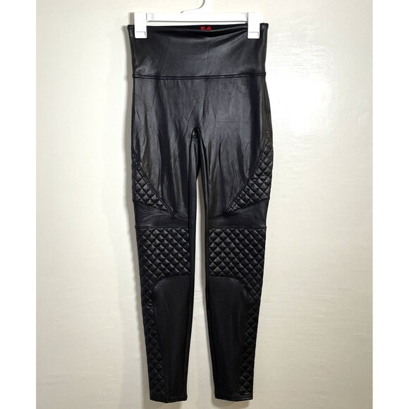 SPANX Moto Leggings Women's Medium Black Faux Leather Quilted Pull On Stretchy - Picture 2 of 9